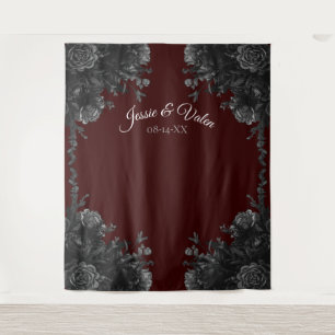 Maroon Black Grey Roses Gothic Wedding Tapestry