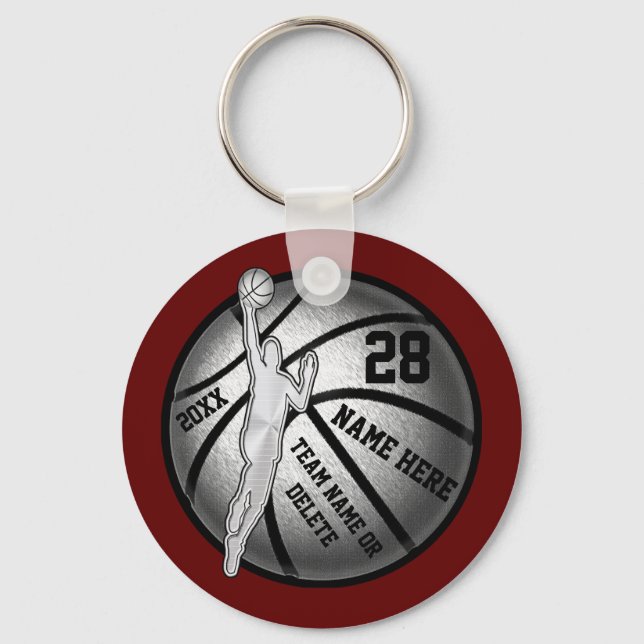 Maroon Black Silver, Cheap Basketball Gifts, GUYS Key Ring (Front)