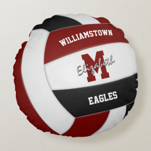 maroon black sports team colours volleyball room round cushion