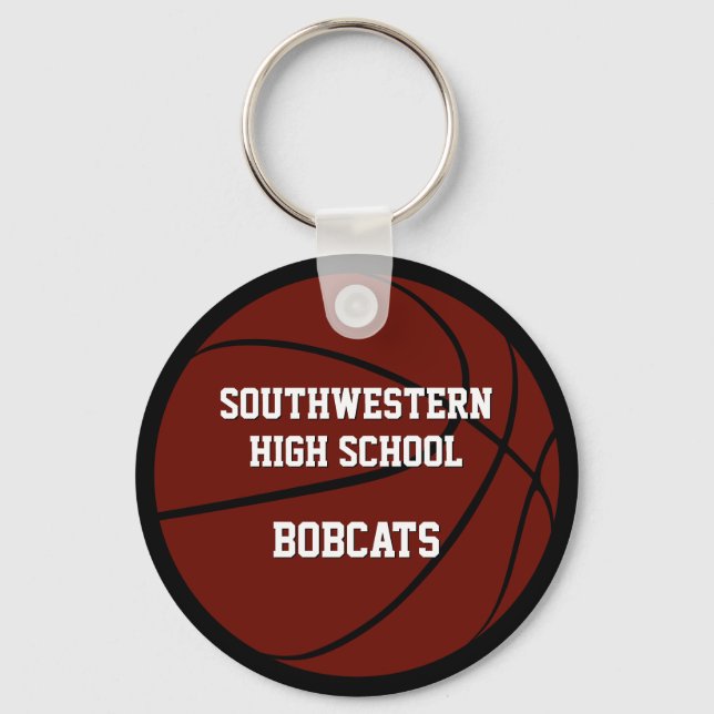 maroon black team colours boys girls basketball  key ring (Back)