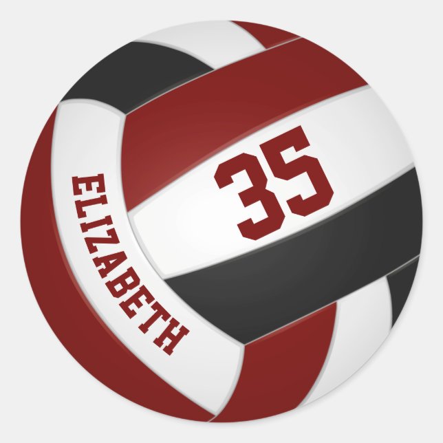 maroon black team colours girls boys volleyball classic round sticker (Front)