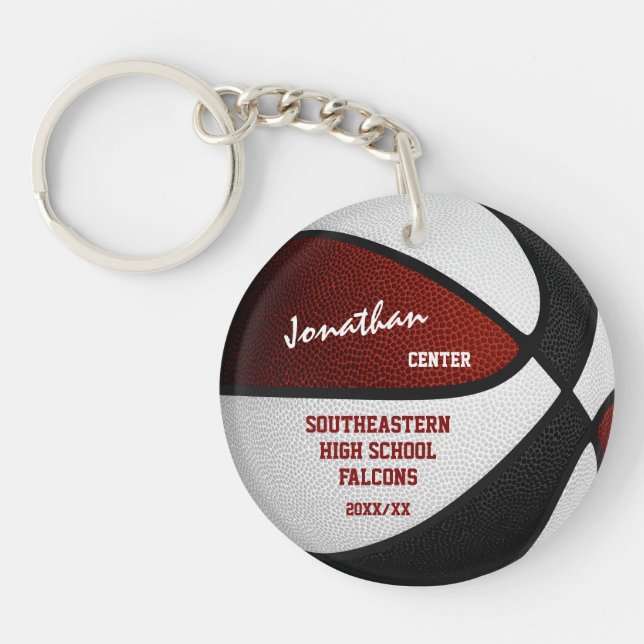 maroon black team colours personalised basketball key ring (Front)