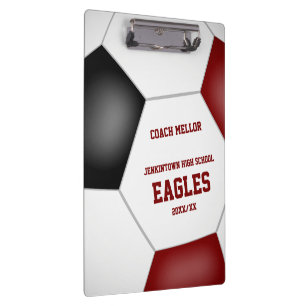 maroon black team colours personalised soccer coac clipboard