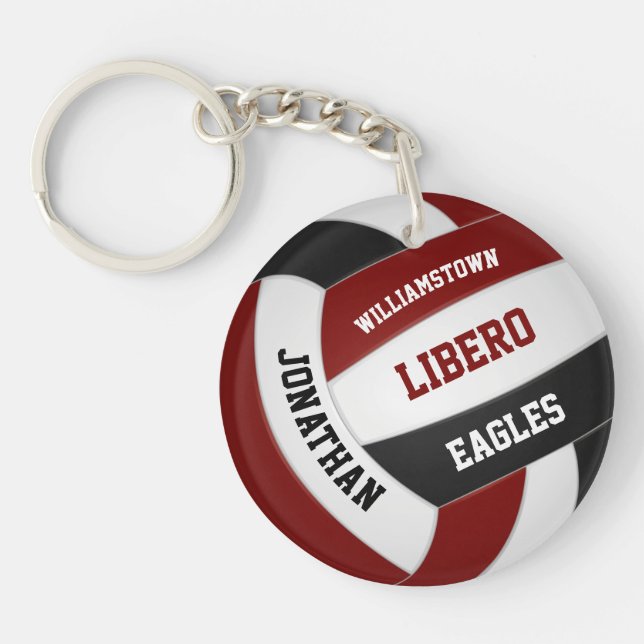 Maroon black team colours personalised volleyball key ring (Front)