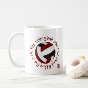 maroon black volleyball court my happy place coffee mug