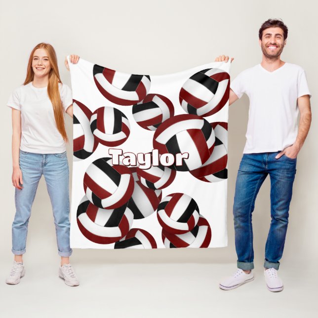 maroon black volleyballs girls sports room decor fleece blanket (In Situ)