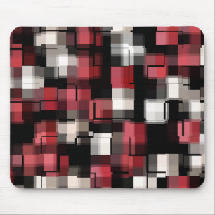 Maroon Black White Abstract Plaid Mouse Mat
