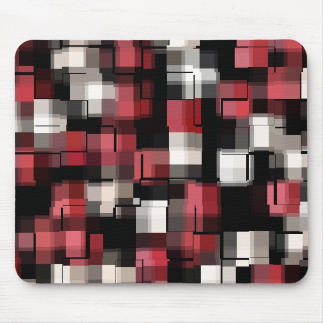 Maroon Black White Abstract Plaid Mouse Mat (Front)