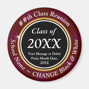 Maroon, Black, White. Class Reunion Favors Ideas,  Magnet