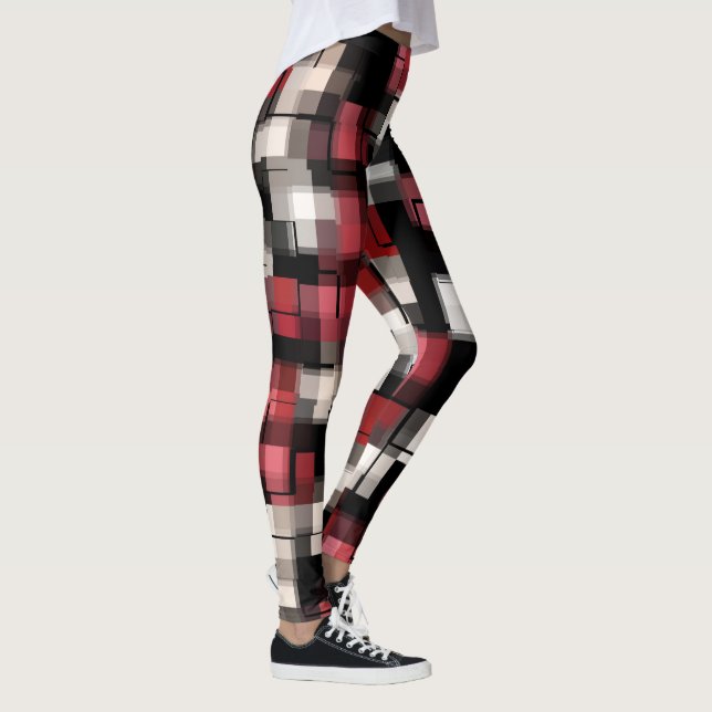 Maroon Black White Plaid Leggings (Right)