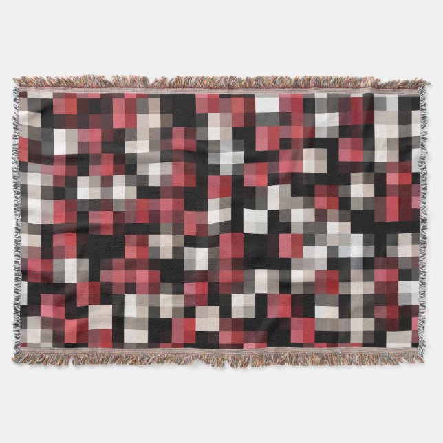 Maroon Black White Plaid Throw Blanket (Front)