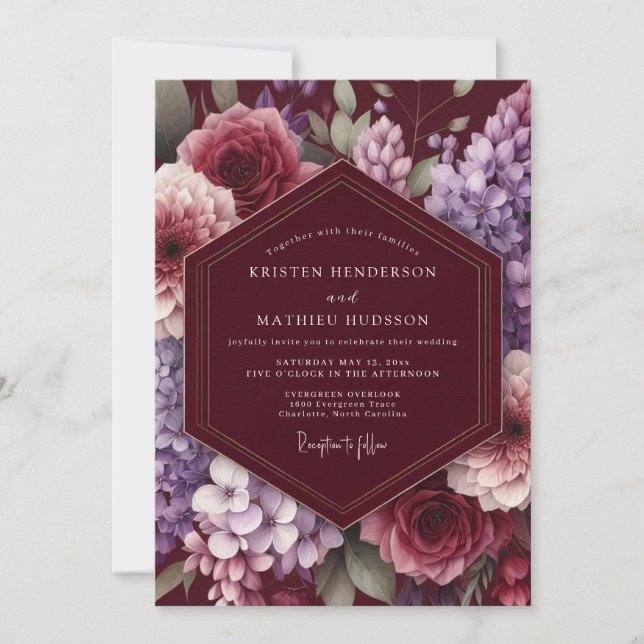 Maroon Bloom Enchantment Wedding Invitation (Front)