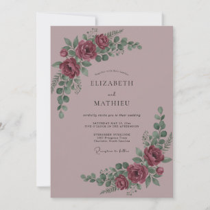 Maroon Bloom Romantic Flourish Wedding Invitation