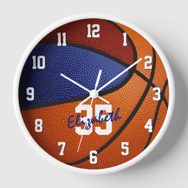 maroon blue basketball with girls boys name clock (Front)