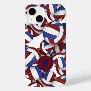 Maroon blue monogrammed girly volleyballs pattern Case-Mate iPhone 14 case