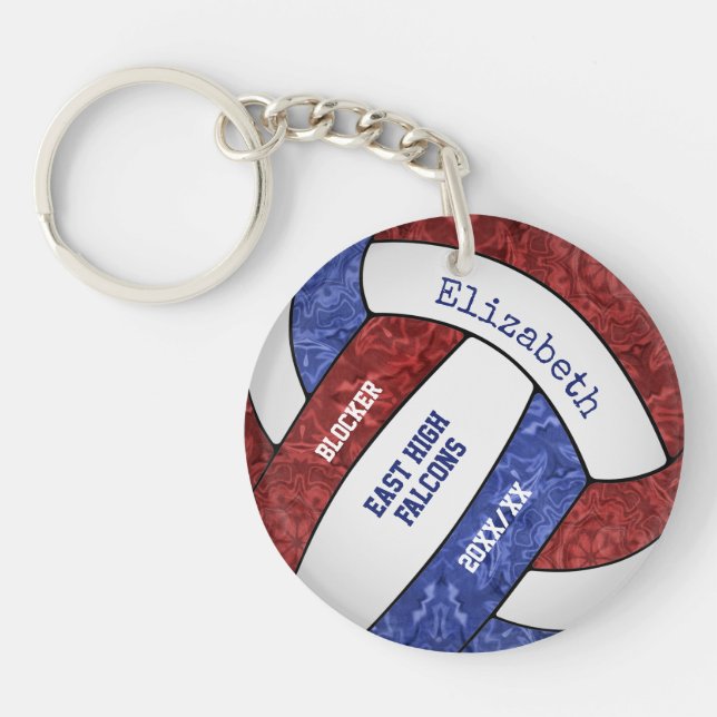 maroon blue personalised team colours volleyball key ring (Front)