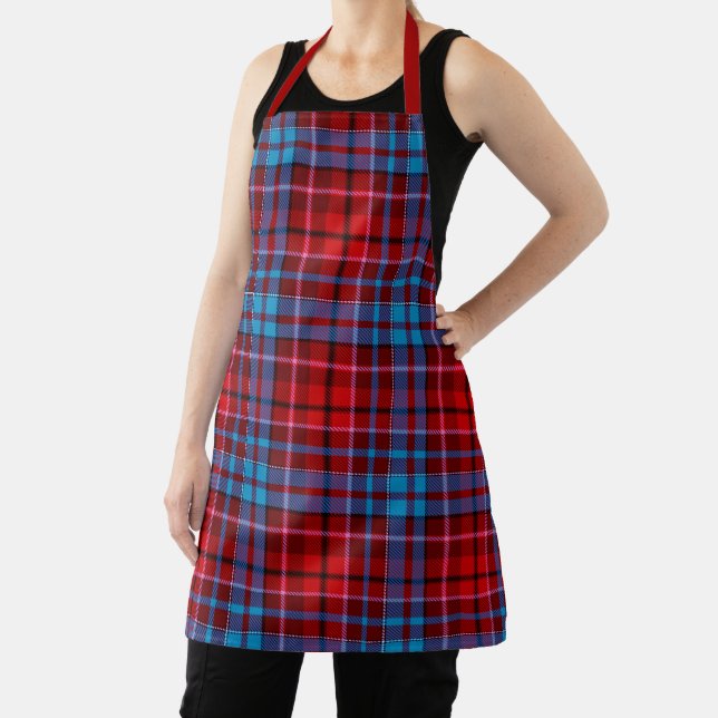 Maroon Blue Red Plaid Tartan Design  Apron (Insitu)