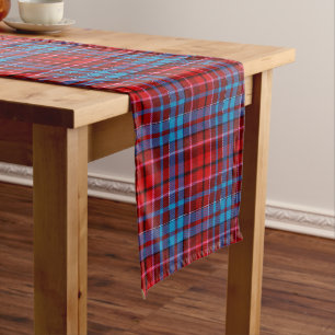 Maroon Blue Red Plaid Tartan Design Short Table Runner