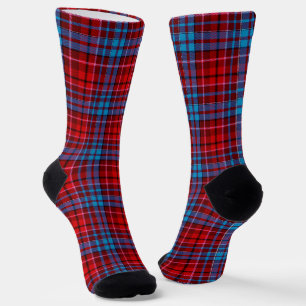 Maroon Blue Red Plaid Tartan Design Socks