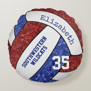 maroon blue sports team colours girly volleyball round cushion