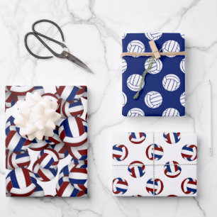 Maroon blue team colours coordinating volleyball wrapping paper sheet