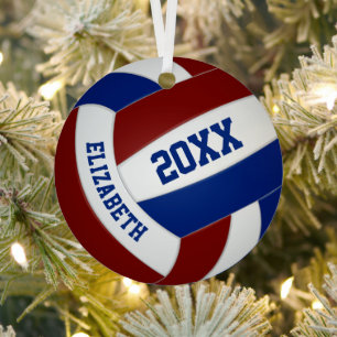 Maroon blue team colours sports volleyball metal tree decoration