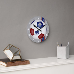 Maroon blue team colours varsity stripes soccer round clock