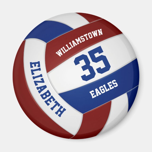 Maroon blue team colours volleyball club magnet (Front)