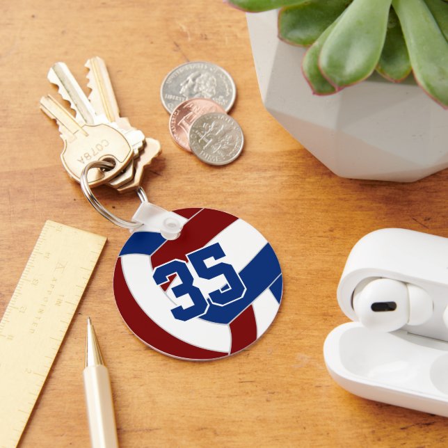 Maroon blue volleyball team colours key ring (Desk)
