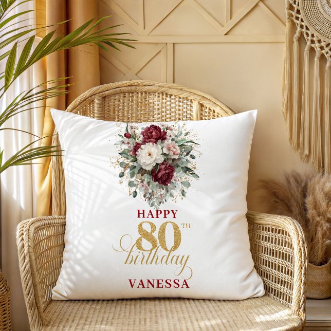 Maroon Blush Burgundy 80th Birthday Pillow (Maroon Blush Burgundy 80th Birthday Pillow)