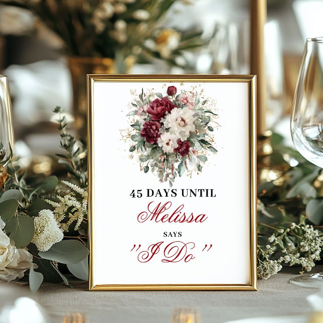 Maroon Blush Burgundy Countdown Sign Bridal (Maroon Blush Burgundy Countdown Sign Bridal)