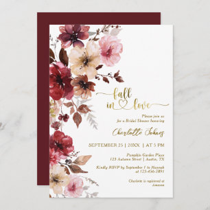 Maroon Blush Fall In Love Gold Boho Bridal Shower Invitation
