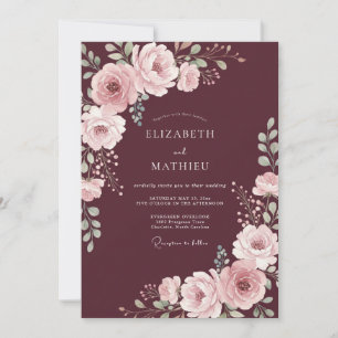 Maroon Blush Floral Botanical Wedding Invitation