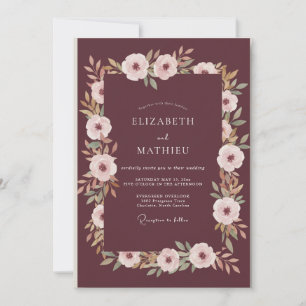 Maroon Blush Watercolor Wedding Invitation