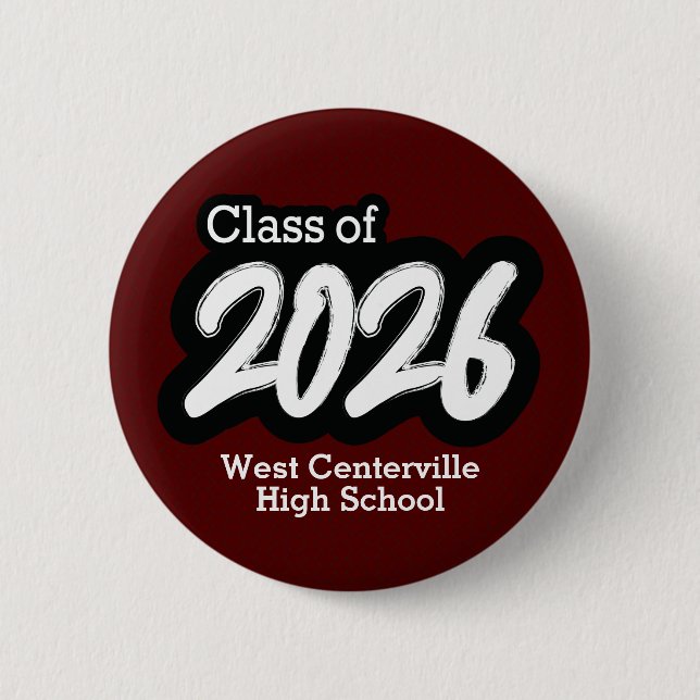 Maroon Bold Brush Class of 2026 Button (Front)