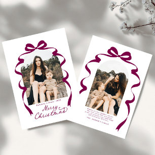 Maroon Bow Photo Merry Christmas Arch Holiday Card
