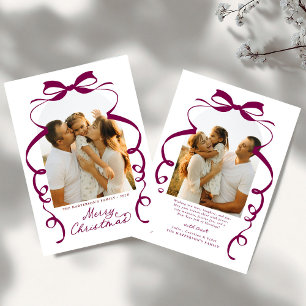 Maroon Bow Photo Merry Christmas Arch Holiday Card
