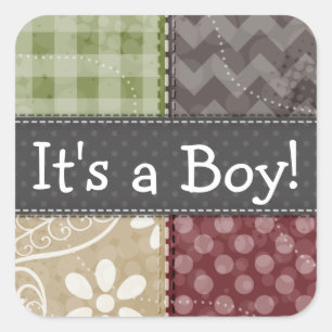 Maroon, Brown, Tan, & Green Quilt Look Square Sticker