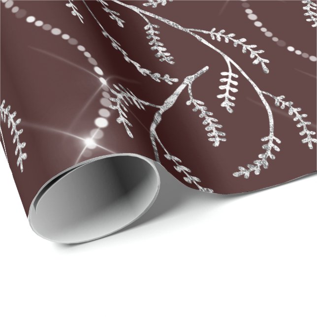 Maroon Burgund Spark Laurel Floral Silver Diamonds Wrapping Paper (Roll Corner)