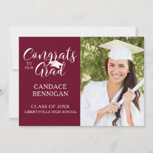 Maroon Burgundy CONGRATS GRAD Typography Photo Announcement