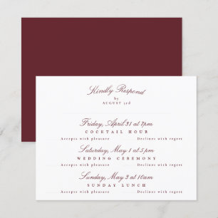 Maroon Burgundy Elegant Calligraphy multi-event RSVP Card