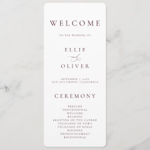 Maroon Burgundy Elegant Minimalist Wedding Programme
