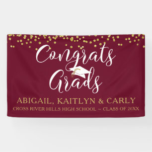 Maroon Burgundy Gold Script CONGRATS GRADS Banner