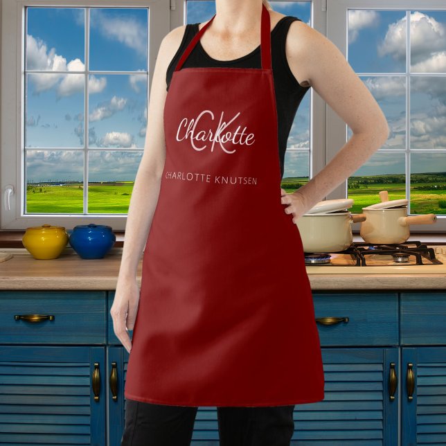 Maroon burgundy monogram name business  apron (Creator Uploaded)