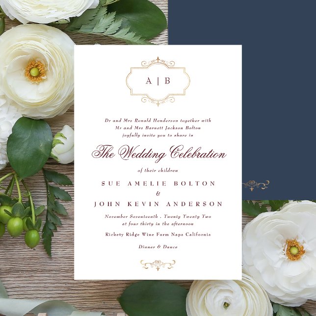maroon burgundy navy blue traditional wedding invitation (Creator Uploaded)