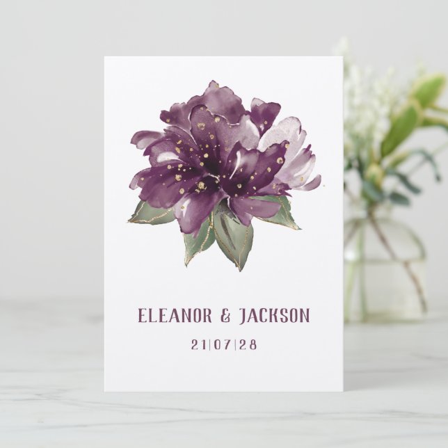 Maroon Burgundy Poppy Elegant Wedding  Invitation (Standing Front)