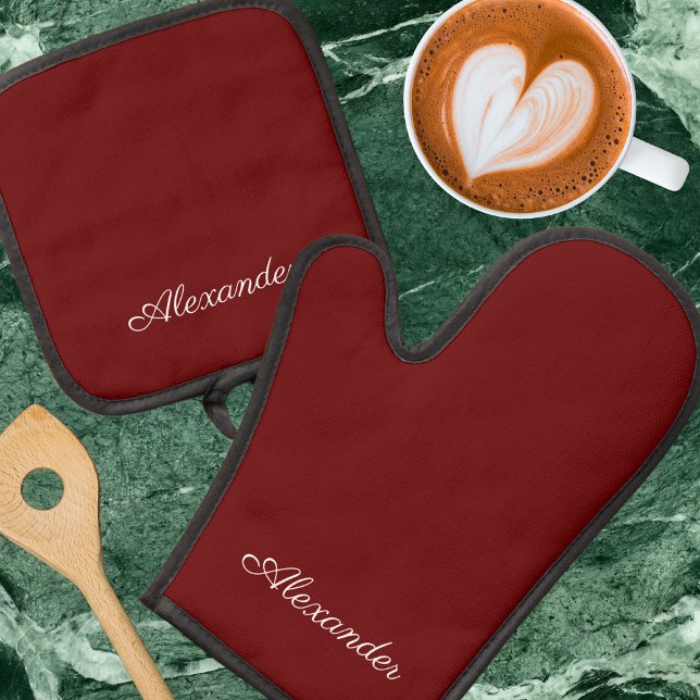 Maroon Burgundy Rust Red Solid coloured Oven Mitt & Pot Holder Set (Creator Uploaded)