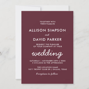 Maroon Burgundy Simple Modern Wedding Card