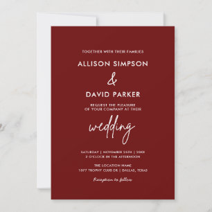 Maroon Burgundy Simple Modern Wedding Invitation