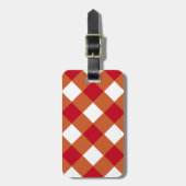 Maroon Burnt Orange and White-Checked Luggage Tag (Front Vertical)